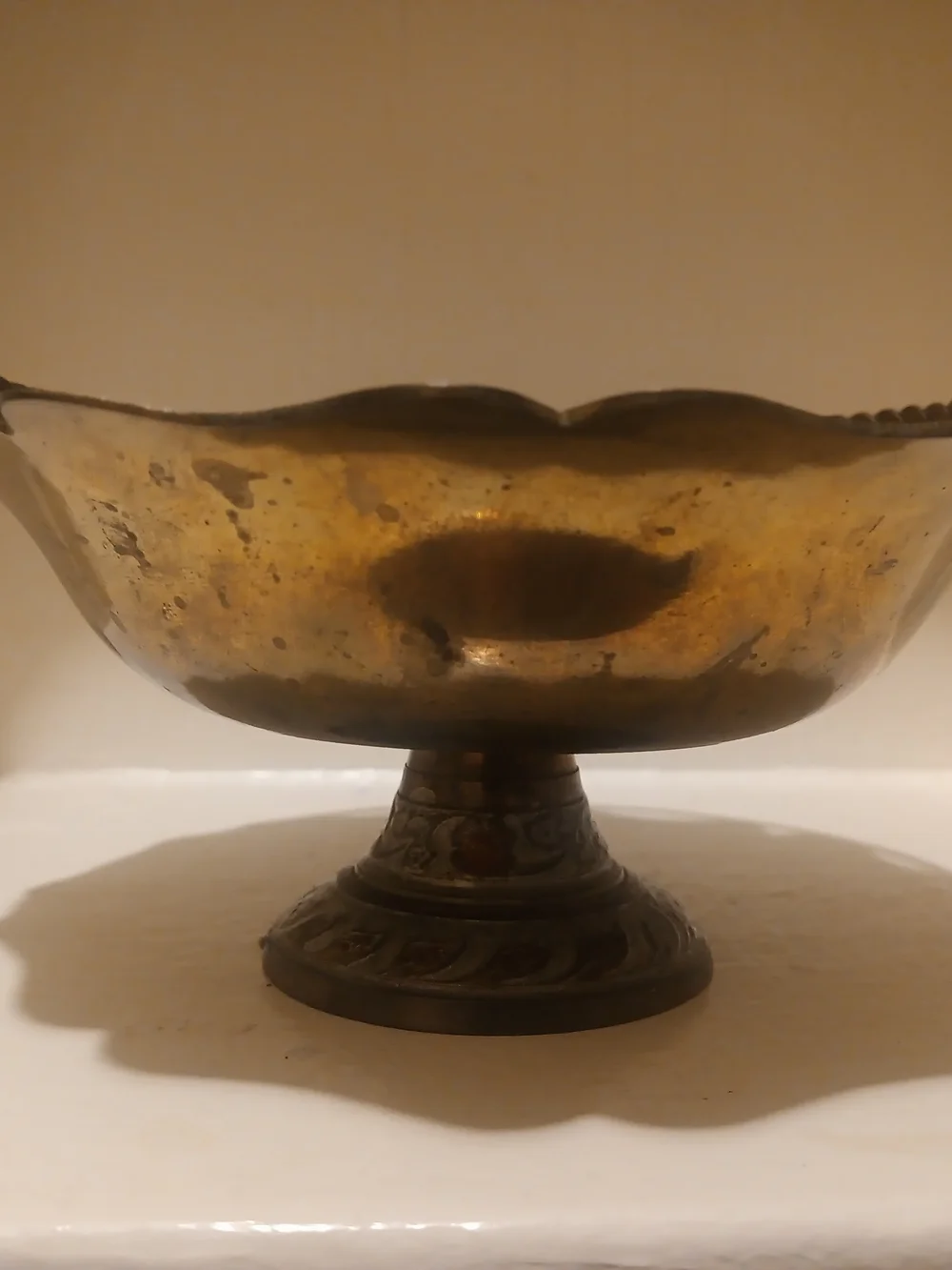 Vintage Brass Cloisonne Pedestal Basket Bowl